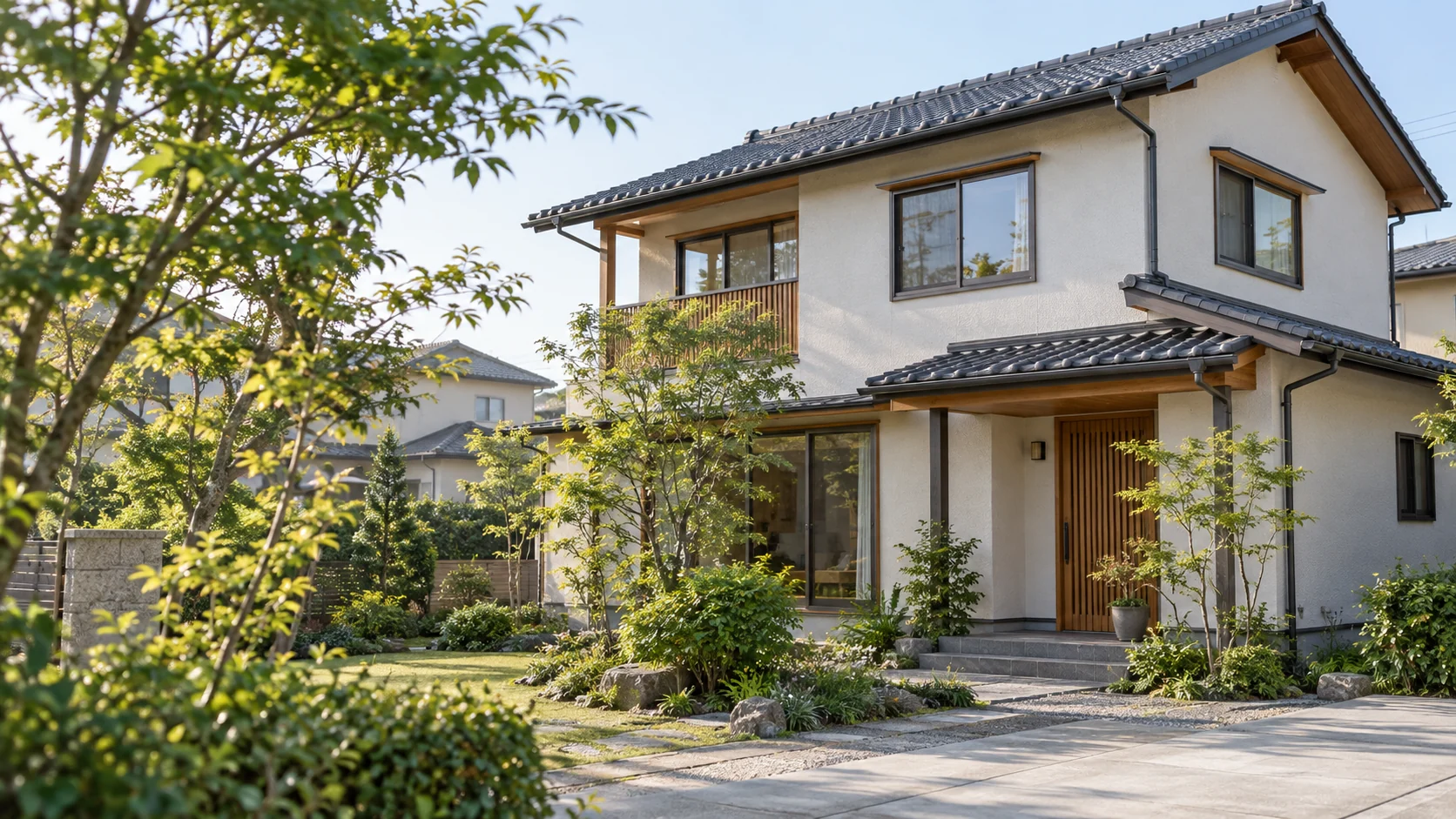 穏やかな光に包まれた、庭のある住まいのイメージ
